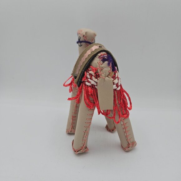 Handmade Fabric Camel Figurine With Colorful Embellished Saddle & Fringe - Picture 5 of 12